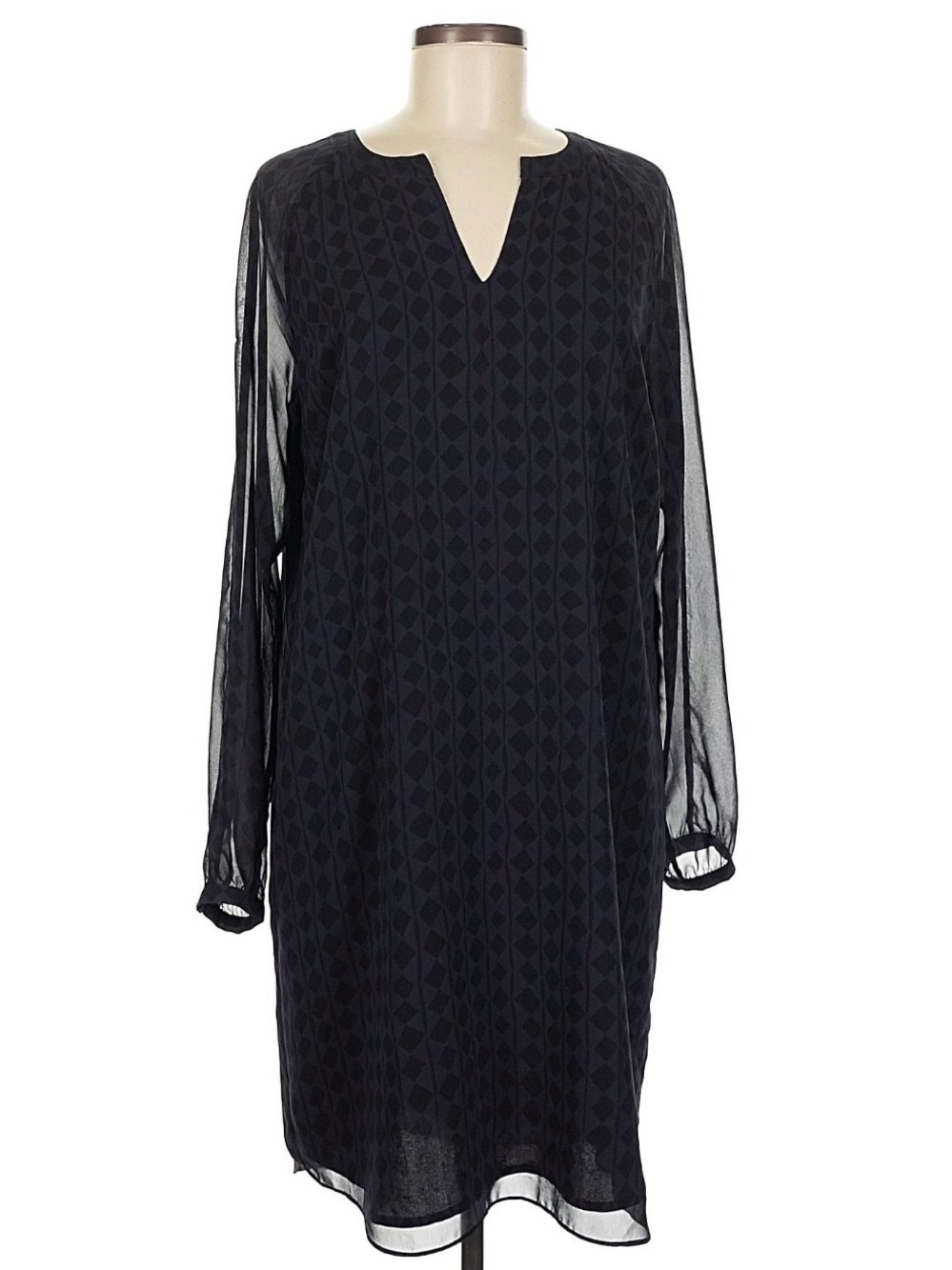 Classic Black Sheer Long-Sleeve Shift Dress